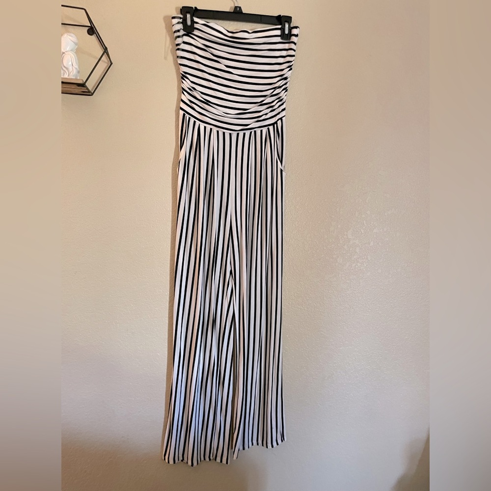 Heart & Hips B&W Striped Jumpsuit - Size M